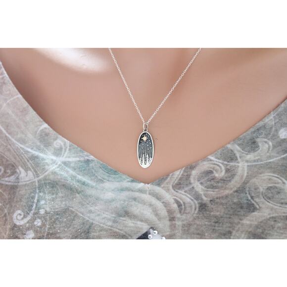 Sterling Silver Pine Tree Charm with Bronze Star Necklace - Picture 4 of 6